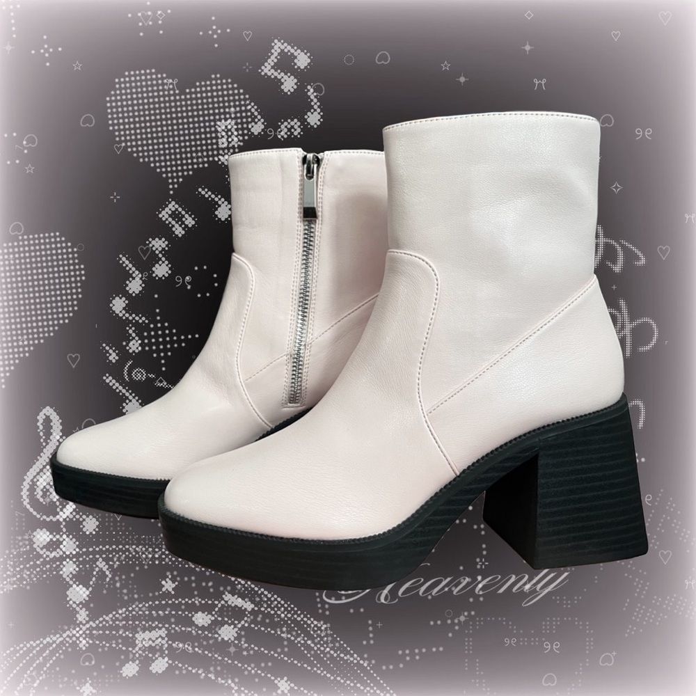 White chunky ankle boots